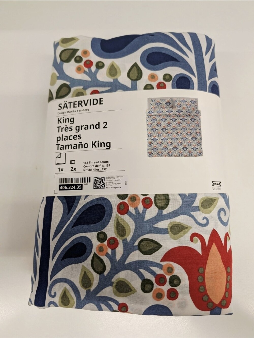 SÄTERVIDE King Duvet Cover - Blue, Red, Green Floral Print